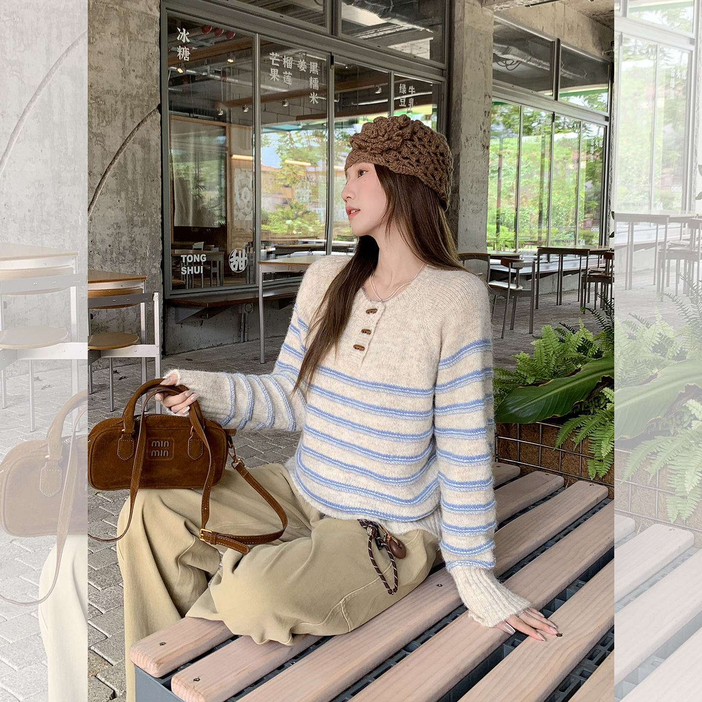 Womens Casual Striped Half-zip Long-sleeve Base Top - Image 2