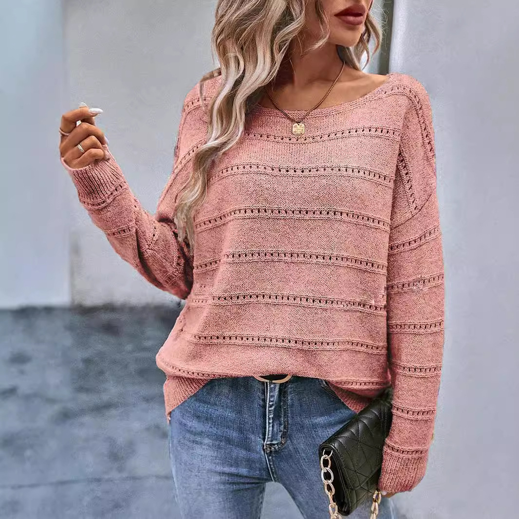 Solid-color Long-sleeve Casual Pullover Knit Sweater - Image 3