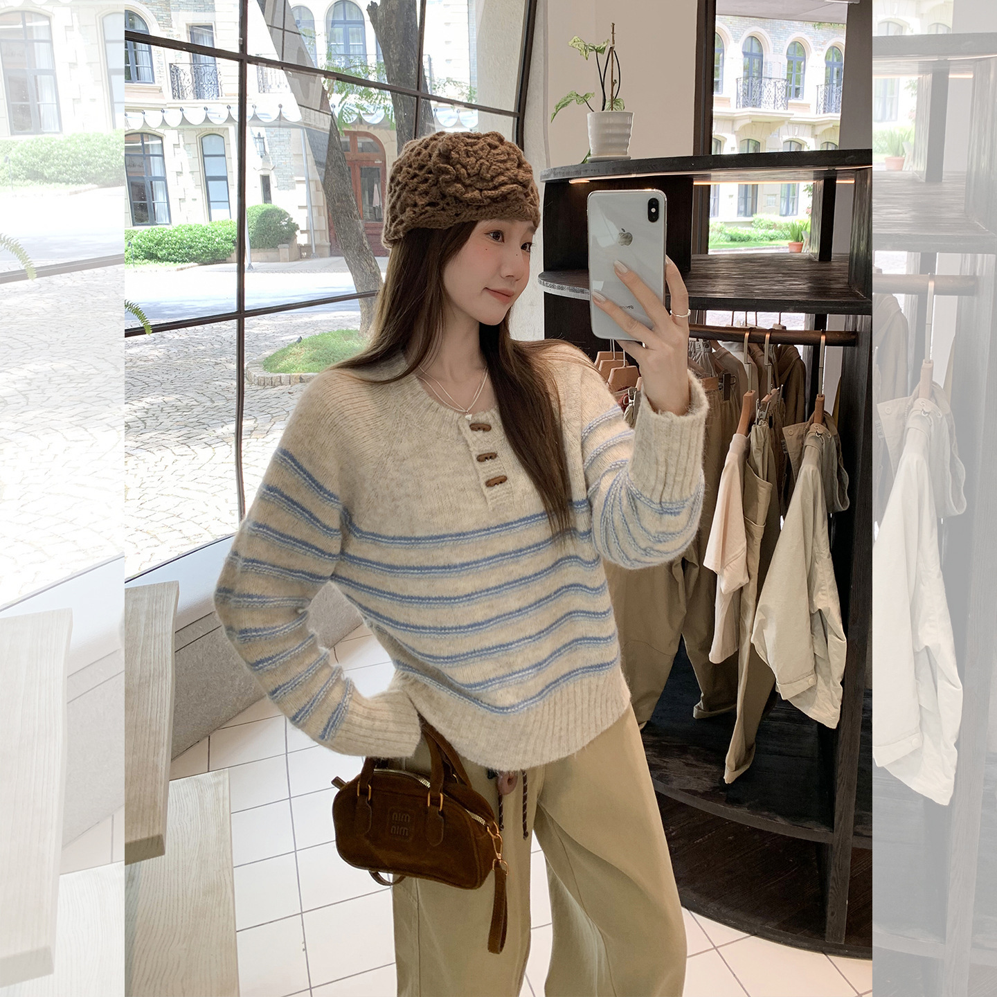 Womens Casual Striped Half-zip Long-sleeve Base Top - Image 5