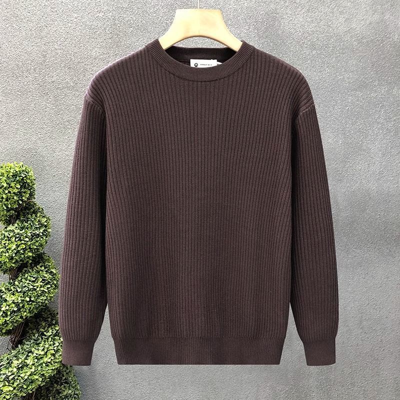 Mens Versatile Simple Solid-Color Apricot Knitted Sweater - Image 8
