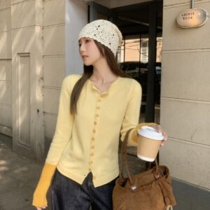 Womens Slimming Figure-Hugging Knitted Top With Panel Design
