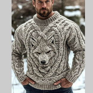 Mens Loose-Fit Long-Sleeve Pullover Hoodie With A Crew Neck And Printed Design - Image 2