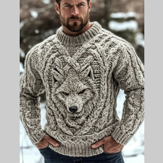 Mens Loose-Fit Long-Sleeve Pullover Hoodie With A Crew Neck And Printed Design - Image 6