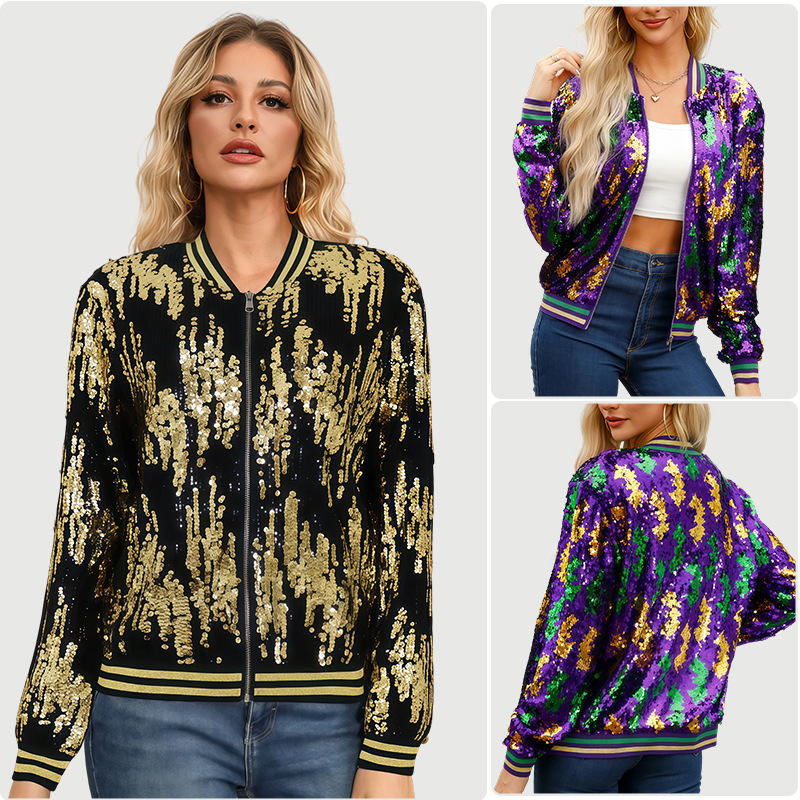 Stand-collar Casual Colorful Jacket With Sequins - Image 2