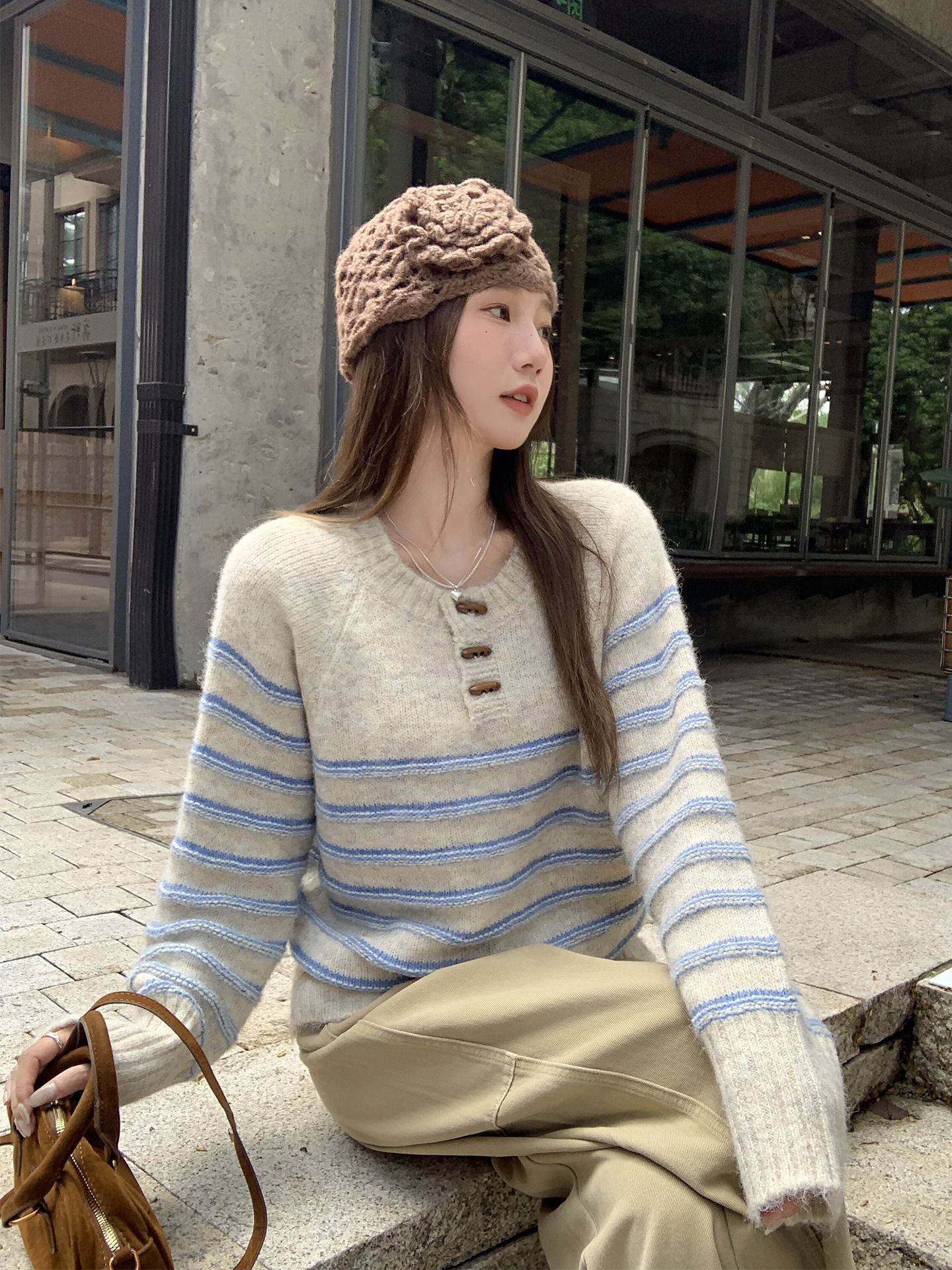 Womens Casual Striped Half-zip Long-sleeve Base Top - Image 4