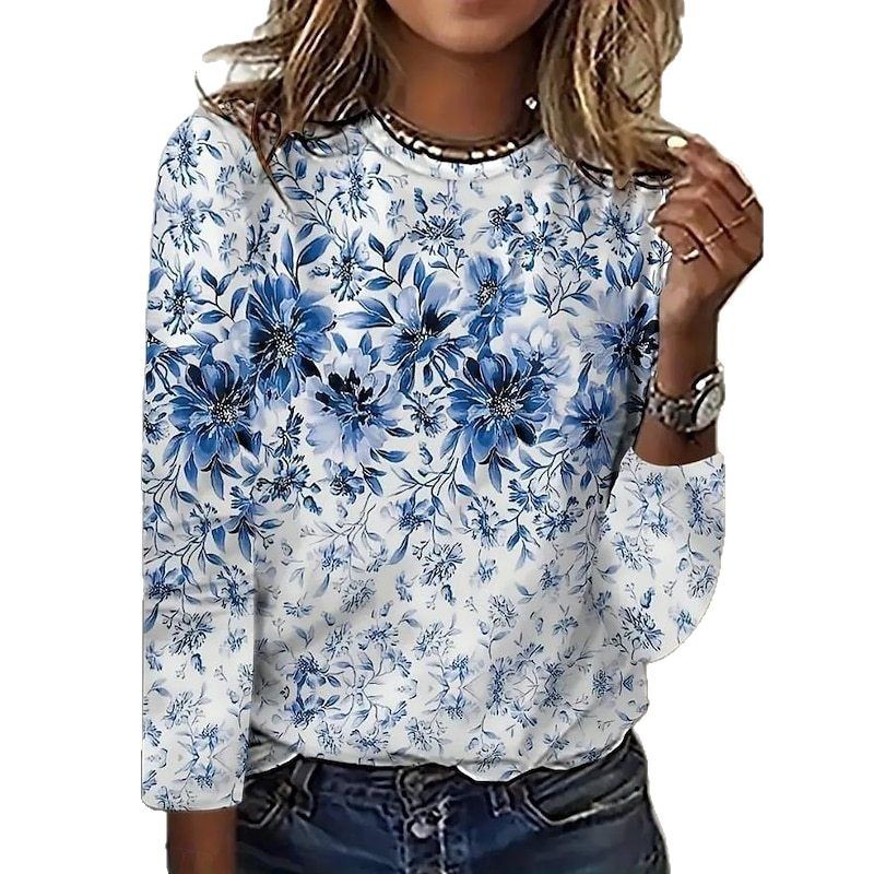 3D Digital print Floral Crew neck Long sleeve Pullover - Image 2