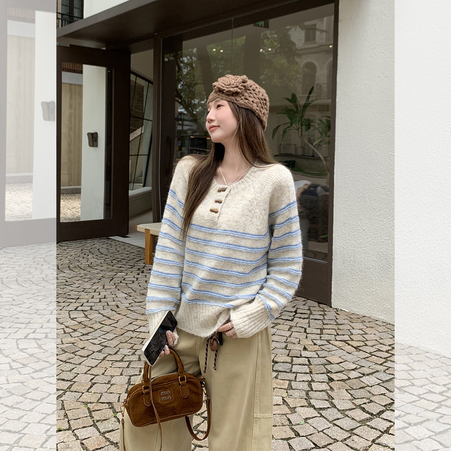 Womens Casual Striped Half-zip Long-sleeve Base Top - Image 6