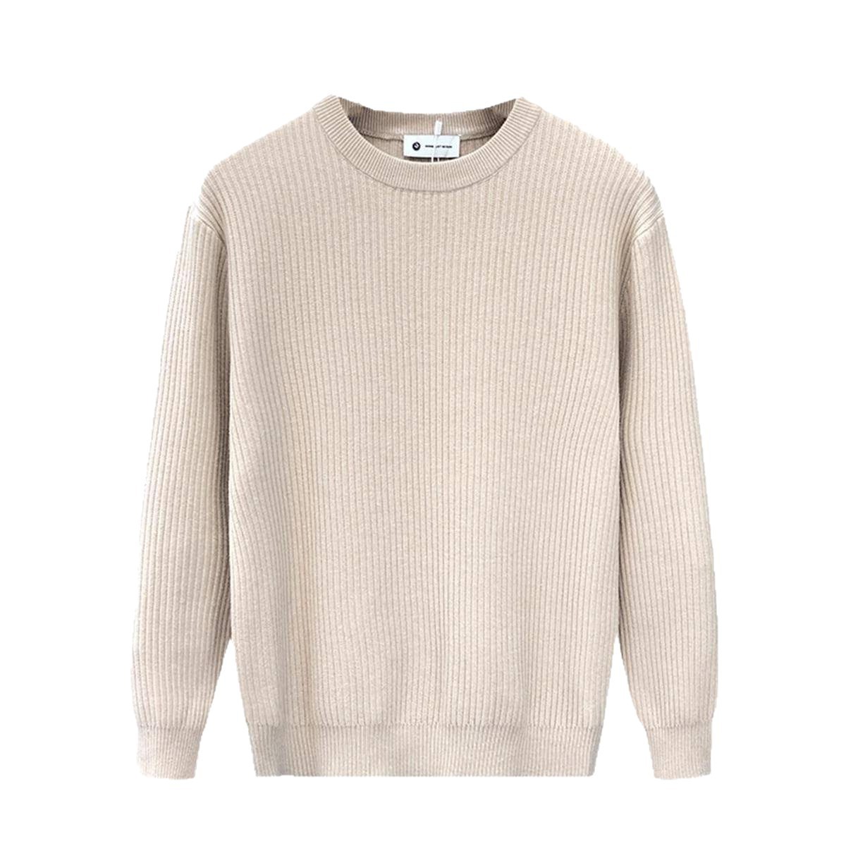 Mens Versatile Simple Solid-Color Apricot Knitted Sweater - Image 10