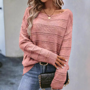 Solid-color Long-sleeve Casual Pullover Knit Sweater