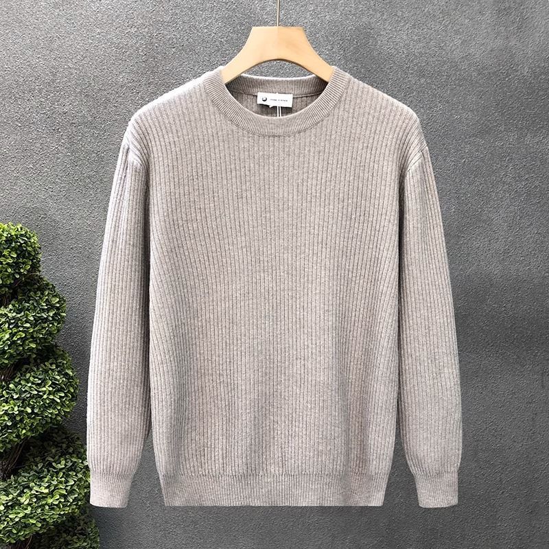 Mens Versatile Simple Solid-Color Apricot Knitted Sweater - Image 6