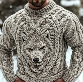 Mens Loose-Fit Long-Sleeve Pullover Hoodie With A Crew Neck And Printed Design - Image 3