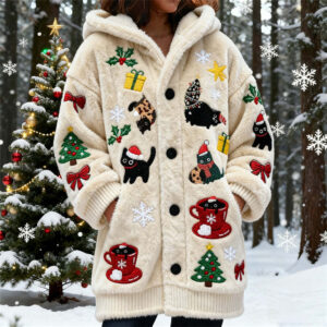 Casual 3D Cat-Print Hoodie Cloak Coat