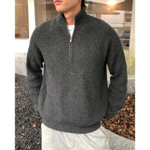 New FallWinter Mens Half-Neck Zip-Up Turtleneck Sweater