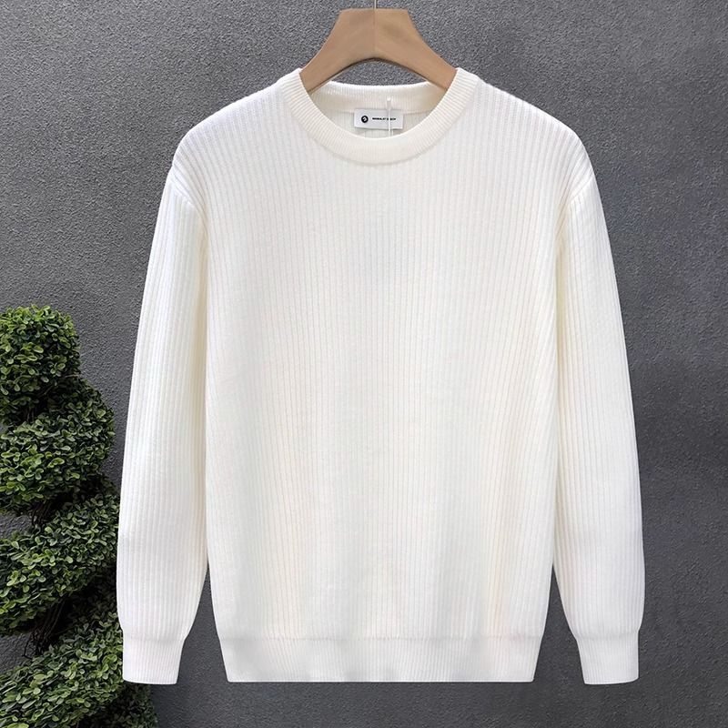 Mens Versatile Simple Solid-Color Apricot Knitted Sweater - Image 7