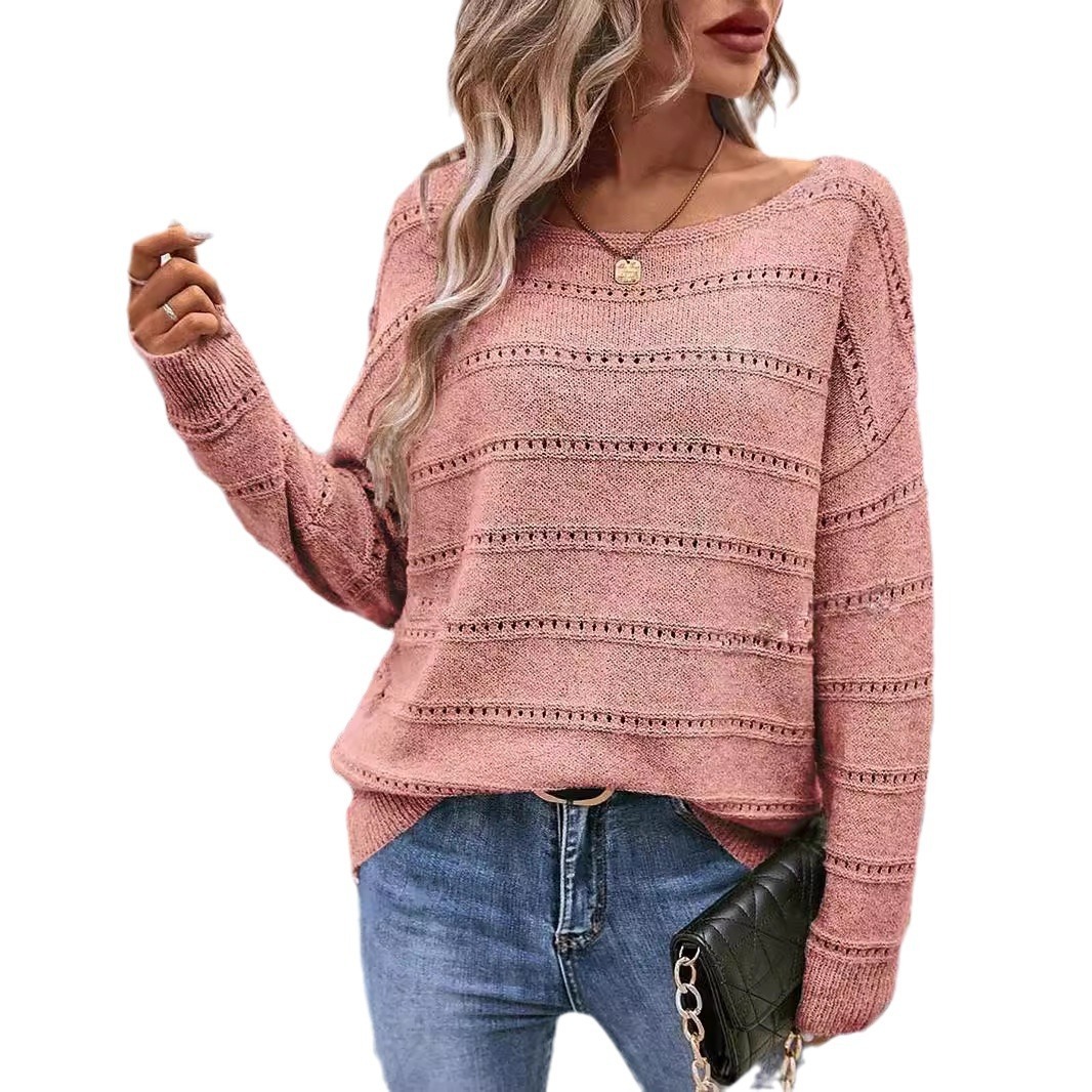 Solid-color Long-sleeve Casual Pullover Knit Sweater - Image 4