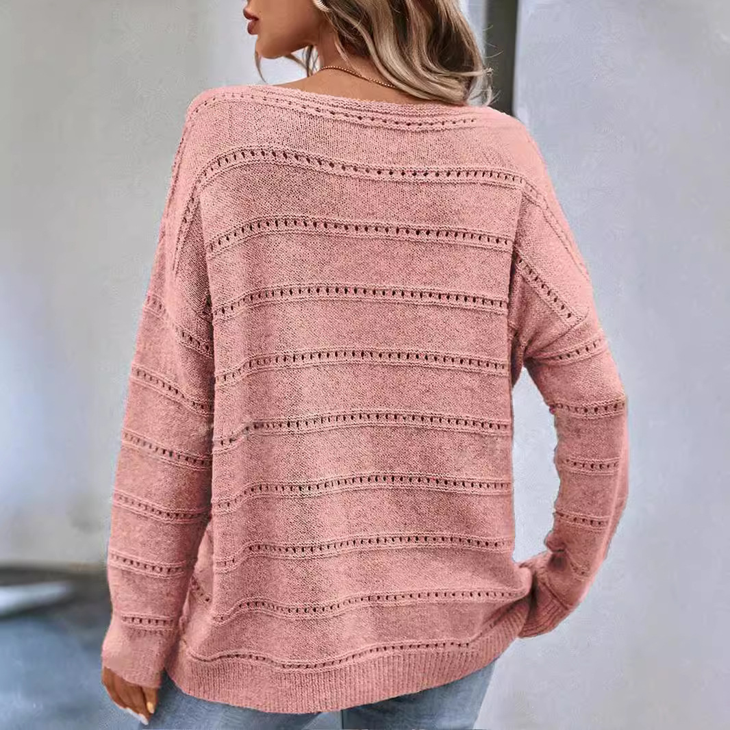 Solid-color Long-sleeve Casual Pullover Knit Sweater - Image 5